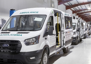 Patient Transport vehicles parked in a line