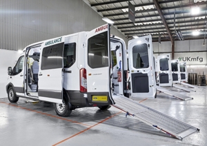 Patient Transport vehicles parked in line