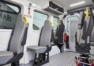 The inside of a new Patient Transport Service vehicle
