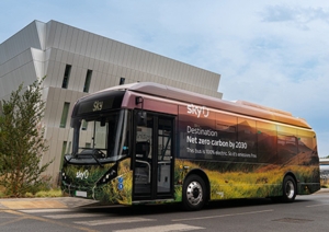 Electric bus parked in front of a building at Sky's Osterley Campus