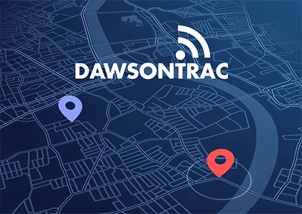 GPS tracking map with Dawsontrac logo