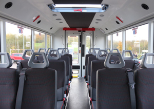 The interior of a coachbuilt accessible minibus.